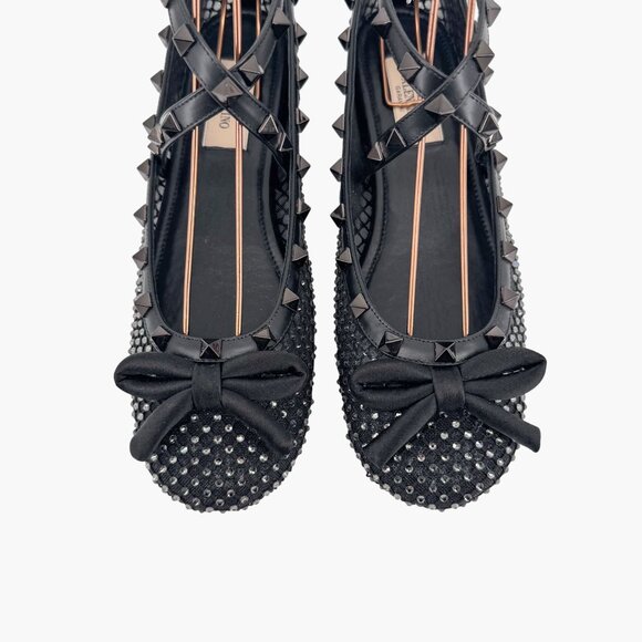 Valentino Garavani Rockstud Mesh Crystal Ballet Flats Black Size 37.5 US 7.5 - Picture 4 of 15
